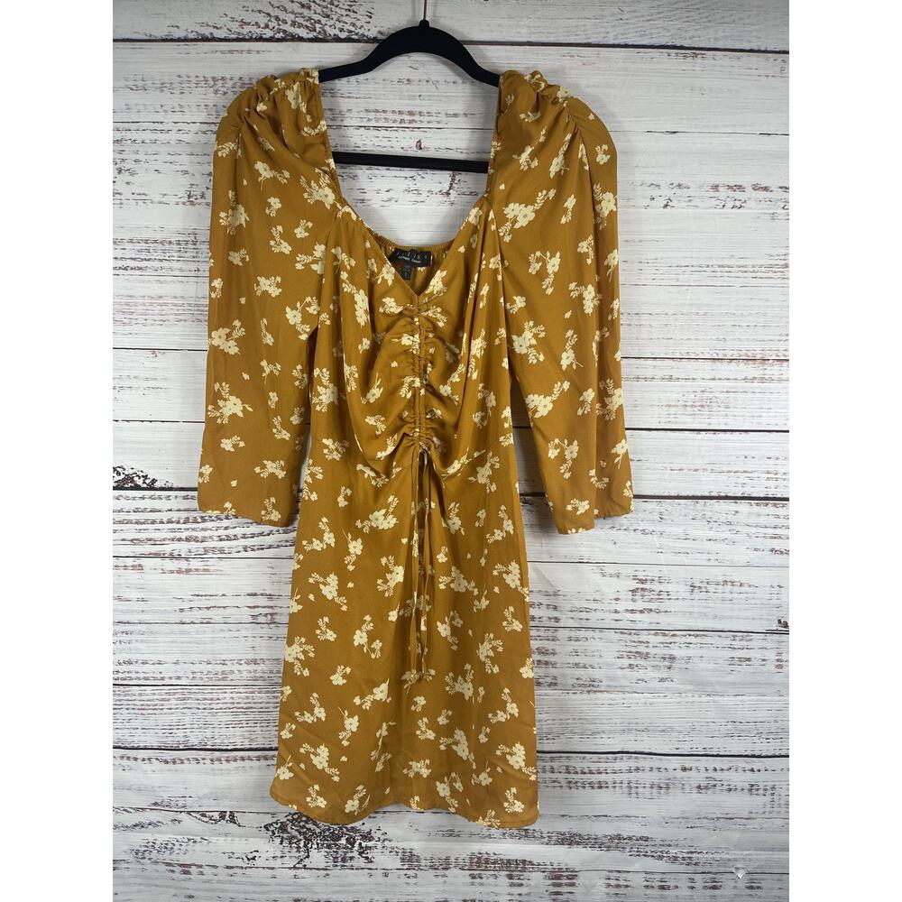Trixxi Dress Women's Size S Floral Long Sleeve Ruched Mini Boho Spring Summer